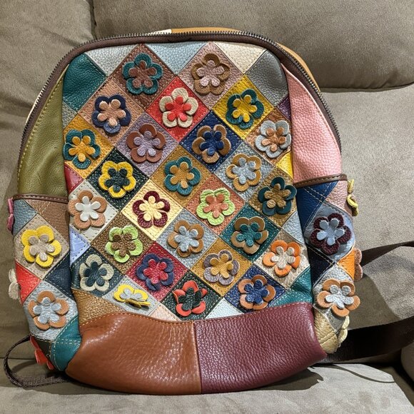Vera Pelle Handbags - Vera Pelle Multicolour Flowers Leather Backpack